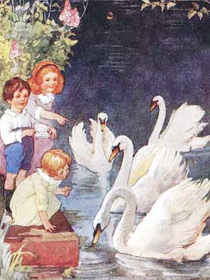 Ilustratie cu lebedele pe lac